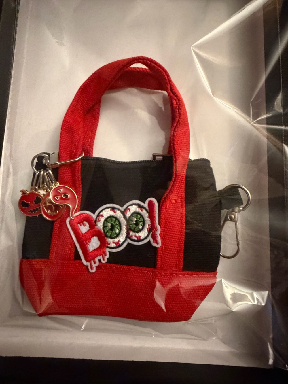 Halloween Mini Tote Bag with charms and embroidered patch